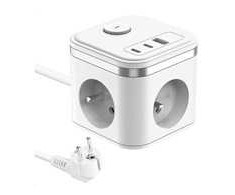 Viking maitinimo adapteris YC33, 3x 230 V, 1x USB-A, 2x USB-C, ON/OFF mygtukas, ilgis 1,4 m, baltas