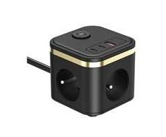 Viking maitinimo adapteris YC33, 3x 230 V, 1x USB-A, 2x USB-C, ON/OFF mygtukas, ilgis 1,4 m, juodas