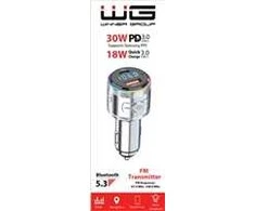 Winner Group WG - Automobilinis įkroviklis, FM siųstuvas, USB-A QC 3.0 18W + USB-C PD 30W, sidabrinis