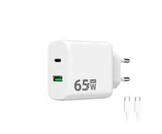 Winner Group WG - Síťová nabíječka GaN 2x USB 65W, 1x USB-C PD 65W + 1x USB-A QC 3.0 18W, kabelis Type-C na Type-C, bílá