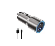 Winner Group WG - Automobilinis įkroviklis 2x USB 38 W, 1x USB-A + 1x USB-C, + USB-A–Lightning laidas, sidabrinis