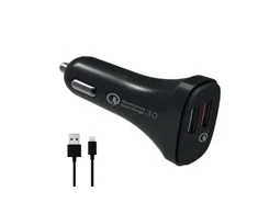 Winner Group WG - Autonabíječka 2x USB, Quick Charge 3.0 5,4 A, + kabelis USB-A na Lightning MFI, juoda