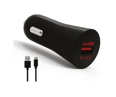 Winner Group WG - Autonabíječka Fast 1x USB-A, Quick Charge 3.0, 5 V - 9 V - 12 V, + kabelis Type-C, juoda