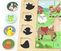 Viga Toys Mediniai dėlionės puzzle VIGA Atspėk iš šešėlio ferma 17 detalių