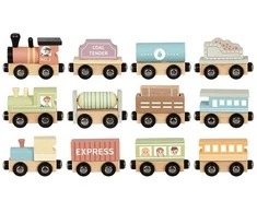 Tooky Toys Tooky žaisliniai medinių transporto priemonių vagonai su magnetu
