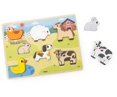Viga medinė Montessori dėlionė 2in1 Ferma