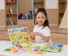 Viga medinė Montessori dėlionė 2in1 Ferma