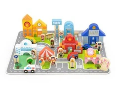 Viga Toys VIGA Wooden Set Building a City Blocks Board Figures