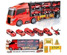 Malplay Gaisrinės sunkvežimis vilkikas su 5 mašinomis ir sraigtasparniu