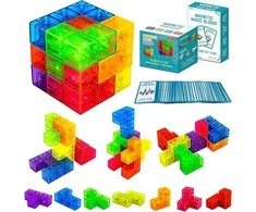 Malplay Magnetinių 3D kaladėlių dėlionė kubas su kortelėmis