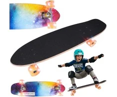 Malplay Medinė riedlentė su vienpusiu raštu, LED ratais, ABEC-7, 100 kg