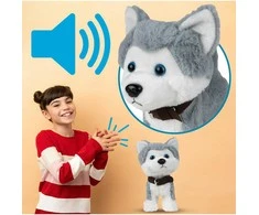 Malplay Minkštas žaislas Husky šuniukas valdomas nuotoliniu pulteliu, balsu ir lietimu