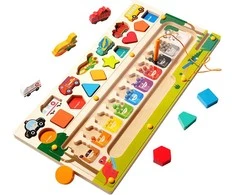 Malplay Montessori medinė magnetinė labirinto lenta Mokausi spalvų ir skaičiuoti