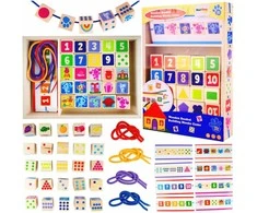 Malplay Montessori medinės kaladėlės su virvelėmis mokymuisi