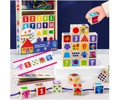 Malplay Montessori medinės kaladėlės su virvelėmis mokymuisi