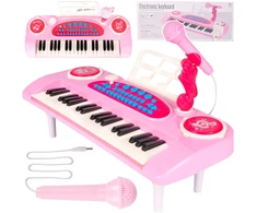 Malplay Vaikiškas pianinas 37 klavišų su mikrofonu, rožinis, USB, MP3