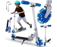 Malplay Vaikiškas sulankstomas paspirtukas su šviečiančiais mėlynos spalvos LED ratais, 70 cm