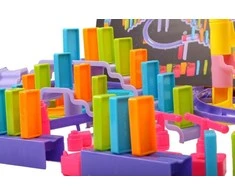 Malplay Žaislas Domino kaladėlės su platforma ir čiuožykla 158 vnt.