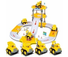Malplay Žaislinė automobilių stovėjimo aikštelė - trasa su 4 statybiniais automobiliais