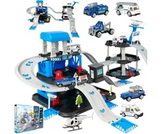 Malplay Žaislinė trasa - parkavimo komplektas + 6 metaliniai automobiliai ir sraigtasparnis
