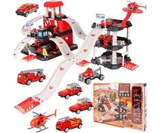 Malplay Žaislinė trasa - parkavimo komplektas + 6 metaliniai automobiliai ir sraigtasparnis