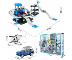Malplay Žaislinė trasa - parkavimo komplektas + 6 metaliniai automobiliai ir sraigtasparnis