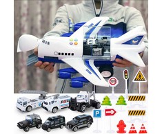 Malplay Žaislinis lėktuvas A380 su 6 policijos automobiliais, šviesa ir garsu