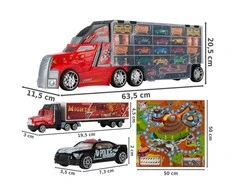 Malplay Žaislinis sunkvežimis su 10 automobilių ir stalo žaidimo kilimėliu