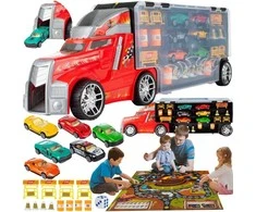 Malplay Žaislinis sunkvežimis su 6 automobiliais ir stalo žaidimo kilimėliu