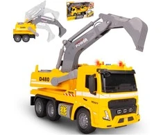 Malplay Žaislinis sunkvežimis su ekskavatoriumi, statybinis vilkikas, automobilis 1:16, šviesos, garsas