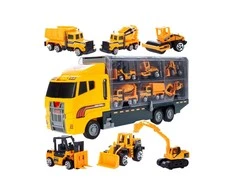 Malplay Žaislinis sunkvežimis vilkikas su 6 statybiniais automobiliais
