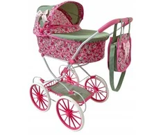 Mario Toys Lėlių vežimėlis su krepšiu tyliais, nebraižančiais ratais, Retro Deep