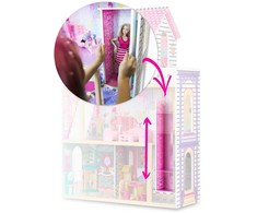 Ricokids Didelis medinis lėlių namelis, trijų aukštų, su liftu ir LED lempute