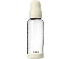 BIBS naujasis stiklinis buteliukas nuo dieglių 240 ml medium flow pilnas komplektas Ivory
