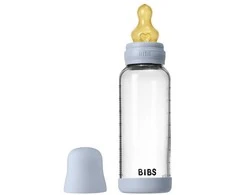 BIBS naujasis stiklinis buteliukas nuo dieglių 240 ml medium flow pilnas komplektas Baby mėlynas