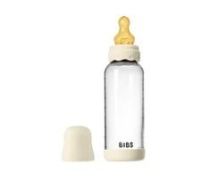 BIBS naujasis stiklinis buteliukas nuo dieglių 240 ml medium flow pilnas komplektas Ivory