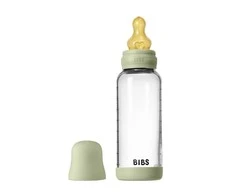 BIBS naujasis stiklinis buteliukas nuo dieglių 240 ml medium flow pilnas komplektas Sage
