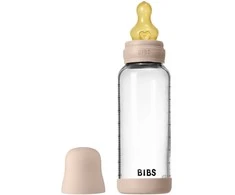 BIBS naujasis stiklinis buteliukas nuo dieglių 240 ml medium flow pilnas komplektas Blush