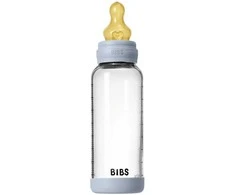 BIBS naujasis stiklinis buteliukas nuo dieglių 240 ml medium flow pilnas komplektas Baby mėlynas
