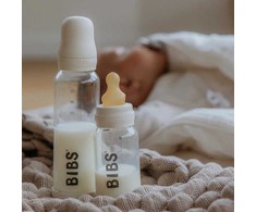 BIBS stiklinis buteliukas nuo dieglių 110 ml (Ivory) pilnas komplektas