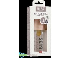 BIBS stiklinis buteliukas nuo dieglių 110 ml (Blush) pilnas komplektas
