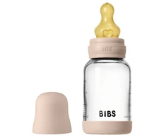 BIBS stiklinis buteliukas nuo dieglių 120 ml (Blush) pilnas komplektas