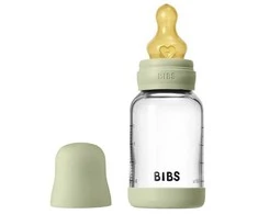 BIBS stiklinis buteliukas nuo dieglių 120 ml (Sage) pilnas komplektas