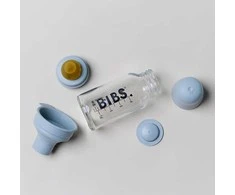 BIBS stiklinis buteliukas nuo dieglių 120 ml (Baby Mėlyna) pilnas komplektas