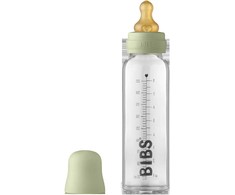 BIBS stiklinis buteliukas nuo dieglių 225 ml (Sage) pilnas komplektas