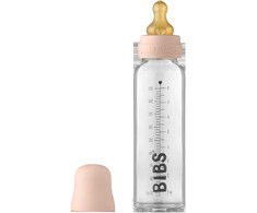 BIBS stiklinis buteliukas nuo dieglių 225 ml (Blush) pilnas komplektas