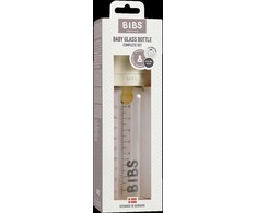 BIBS stiklinis buteliukas nuo dieglių 225 ml (Ivory) pilnas komplektas