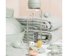 BIBS stiklinis buteliukas nuo dieglių 225 ml (Sage) pilnas komplektas