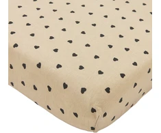 Meyco Baby medvilninė paklodė su guma 60 × 120 cm, Sweet Heart Soft Sand/Juodas