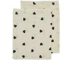 Meyco Baby muslino šluostės 30 × 30 cm (2 vnt.), Sweet Heart Soft Sand/Juodas